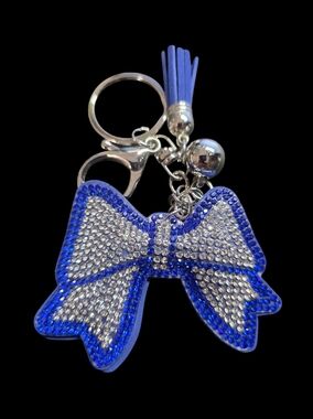 Blue Rhinestone Bow Bag Charm Keychain